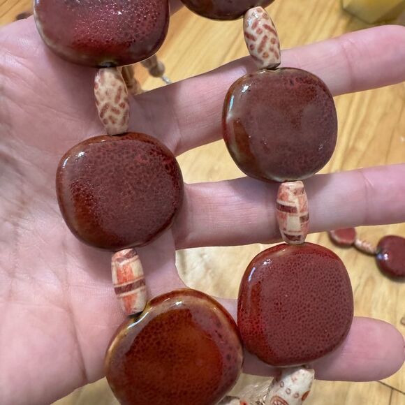 New Southwest Chunky FEATHER/LEAF PENDANT Beaded Necklace w/ Bracelet - Picture 6 of 8